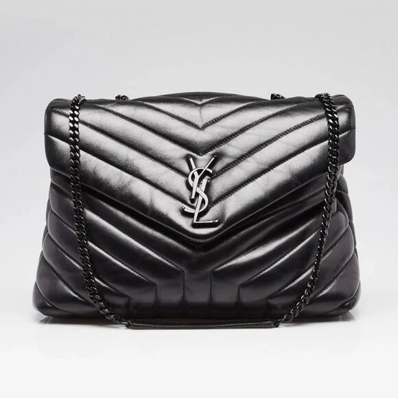 Yves Saint Laurent Black Chevron Quilted Leather Medium LouLou Bag - Picture 1 of 12